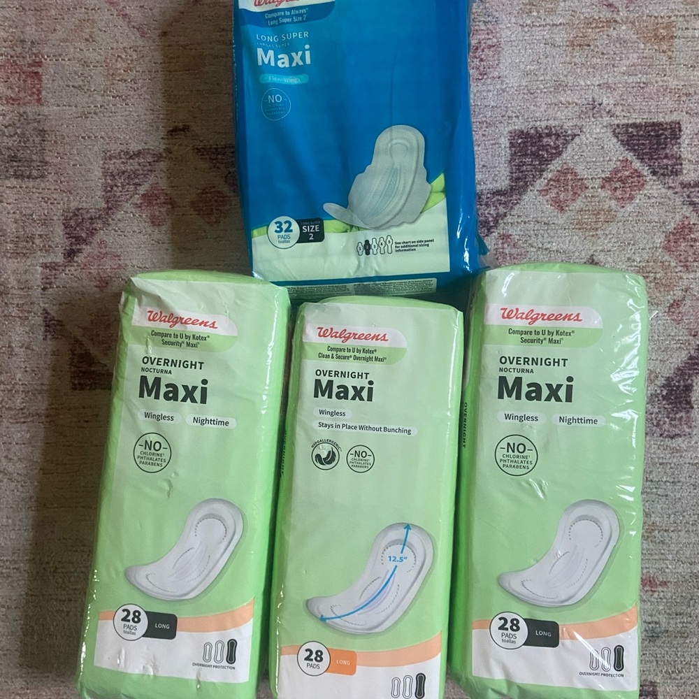 Walgreens Maxi Pads Super, 32 ea & Walgreen Overnight Maxi 28 pad (3 pk)